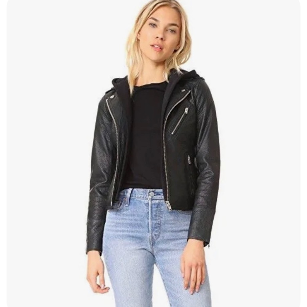 Free People Doma Hooded Leather Jacket NWOT
